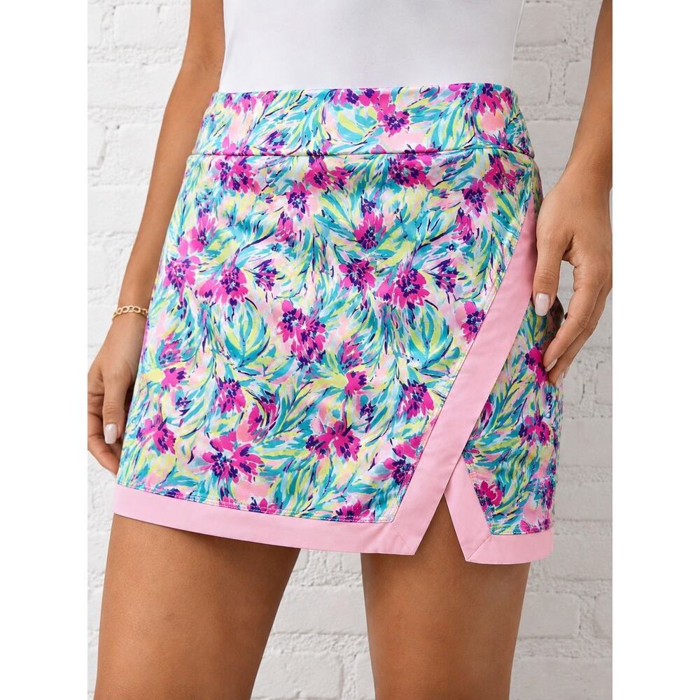 Stella Parker Golf Skort XL Pink Tropical Floral Pull On Athletic Tennis Skirt